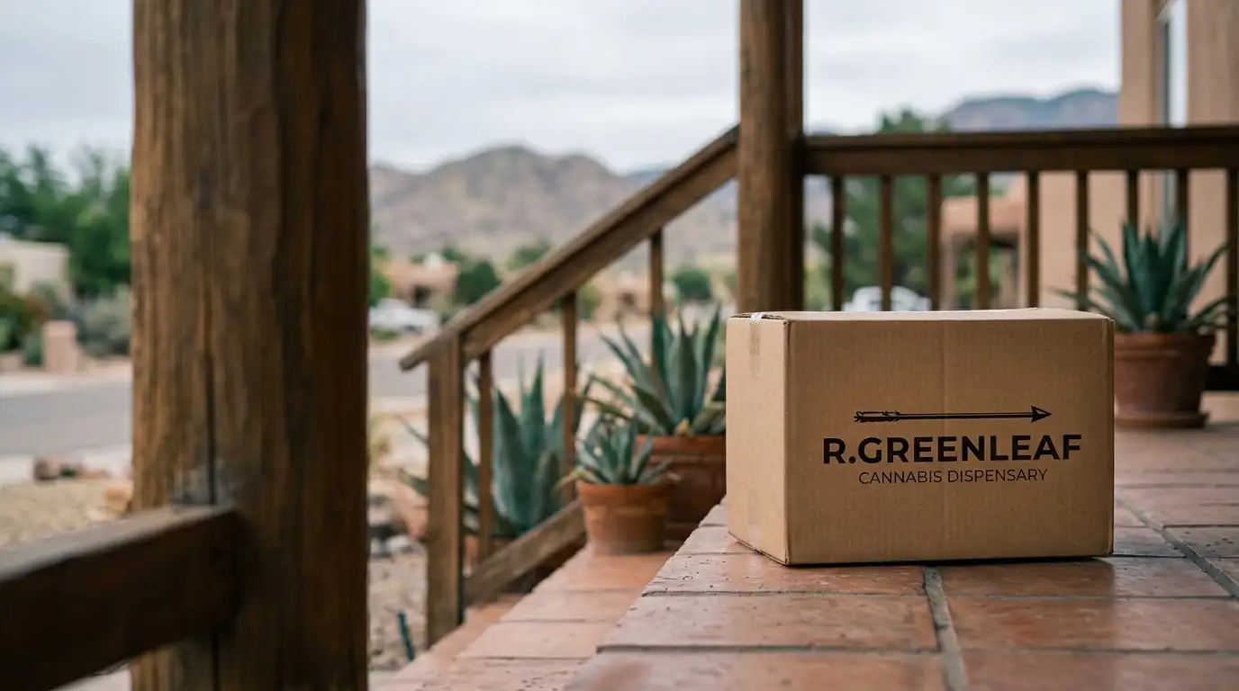 An R.Greenleaf delivery box on a front porch in the Albuquerque metro area