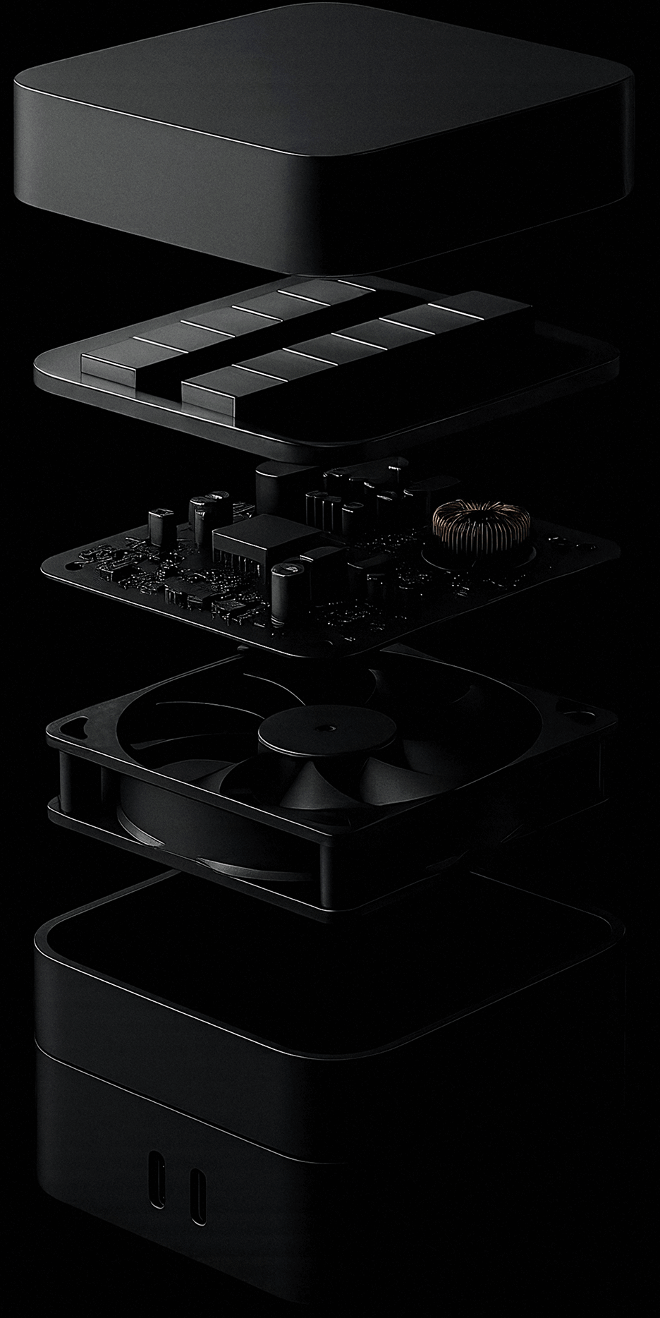 Exploded View Of Compact Desktop Hub Components PromptEngine Webflow Template | BRIX Template