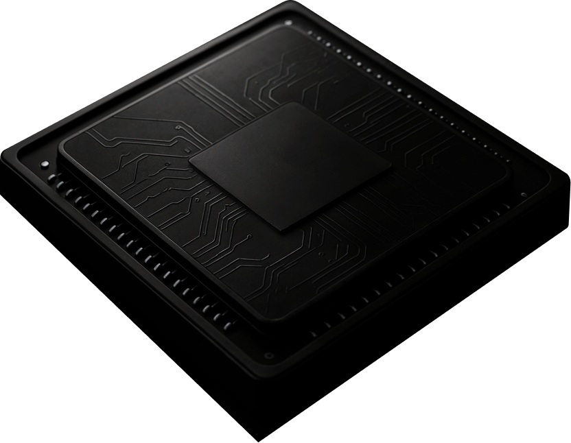 Microchip On Black Circuit Board With Fine Traces PromptEngine Webflow Template | BRIX Template
