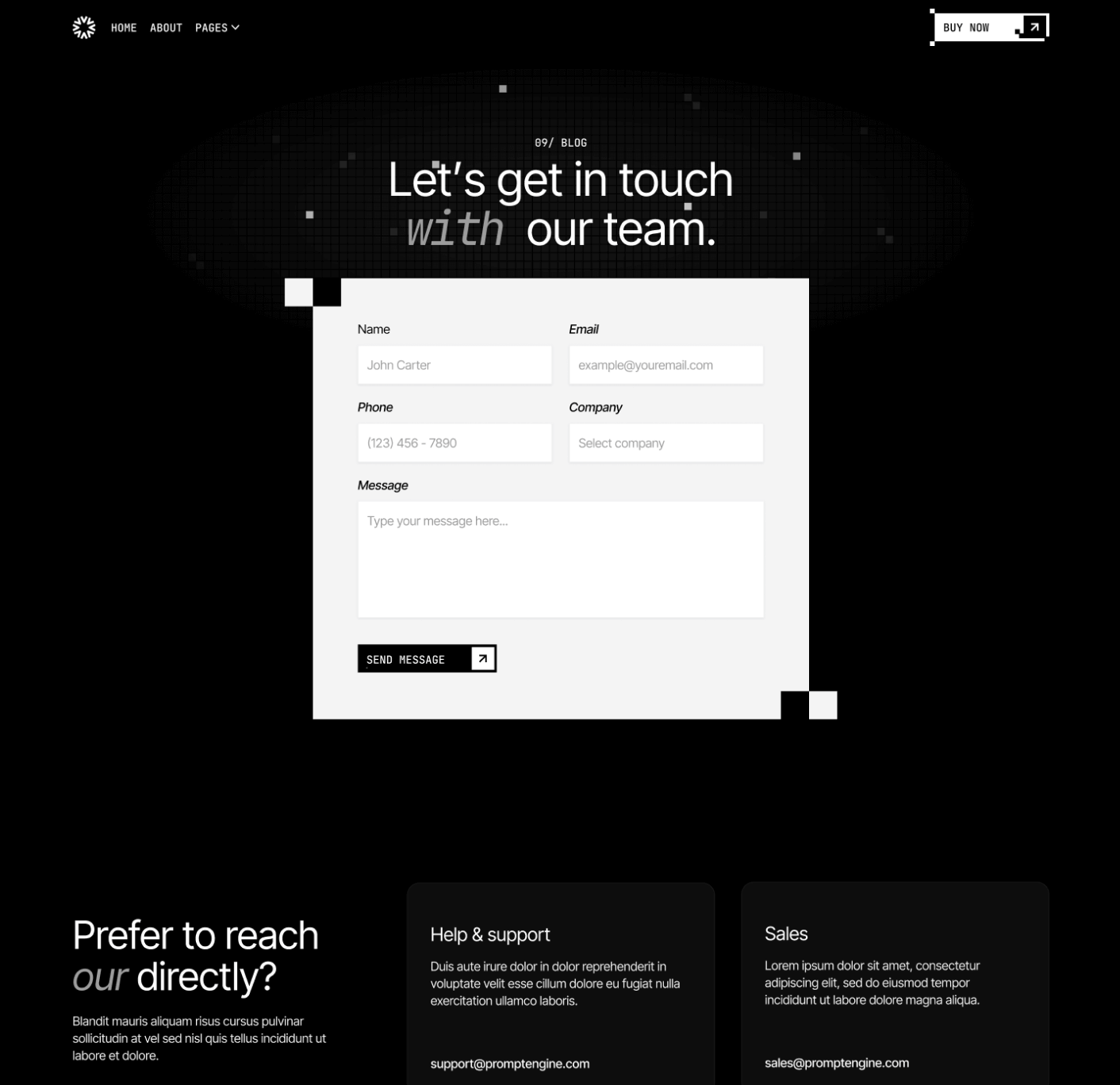 PromptEngine Contact V3 Main Page LLM Webflow Template | BRIX Template