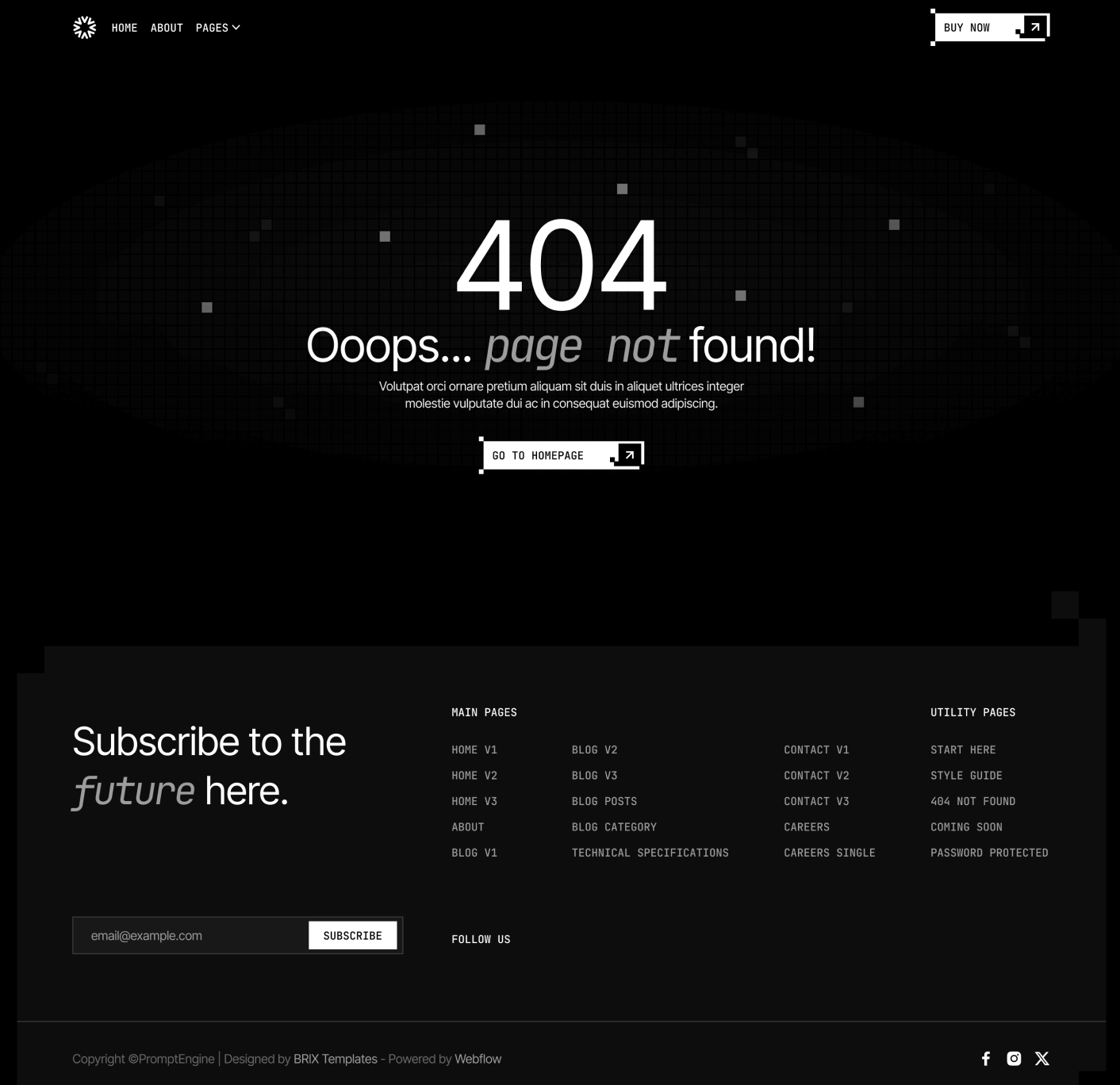 PromptEngine 404 Not Found Utility Page LLM Webflow Template | BRIX Template