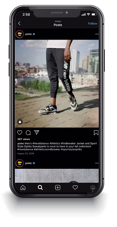 A picture of a phone screen showing off a social media marketing campaign for New Balance on Instagram.