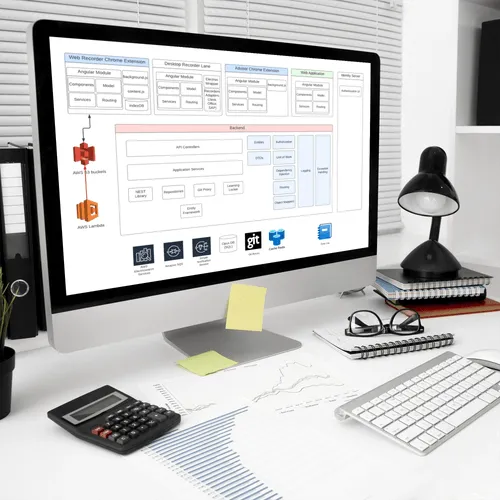 A computer monitor featuring a business application, highlighting scalable solutions and optimized database performance.