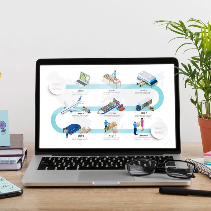 Image illustrating digital transformation in supply chain management using machine learning for business efficiency.