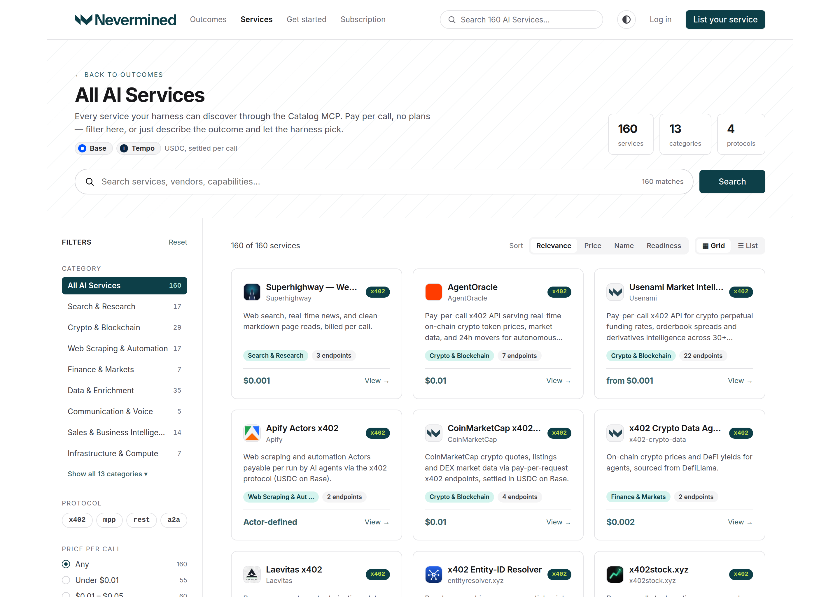 Nevermined Agent Services Catalog