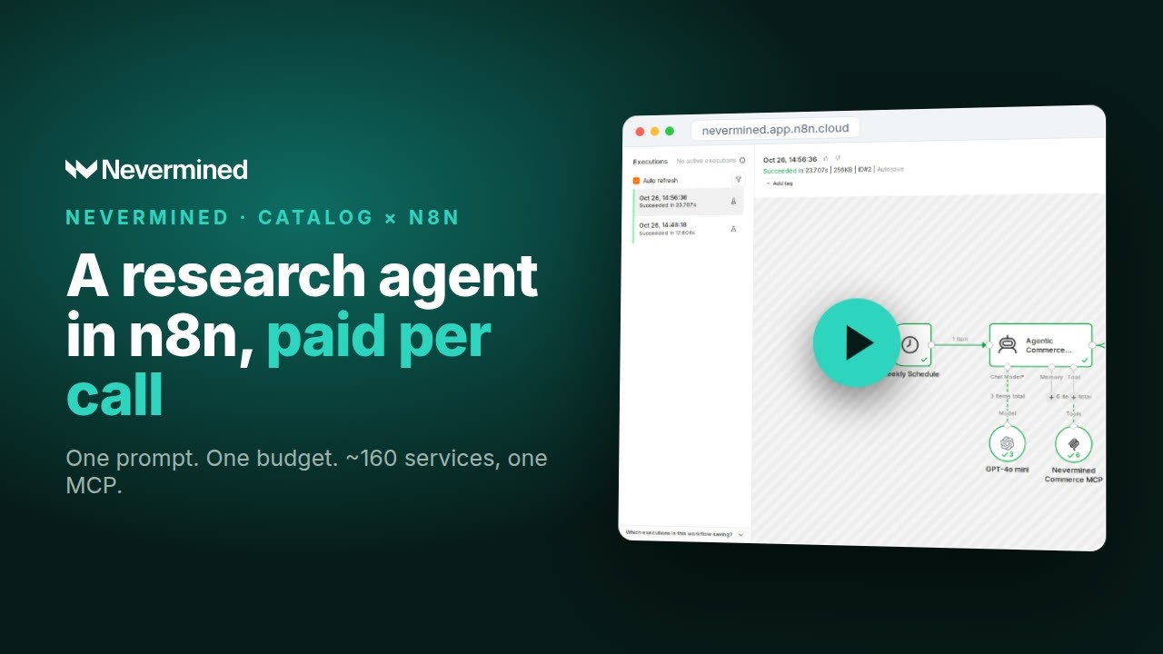 Watch the demo: a research agent in n8n, paid per call