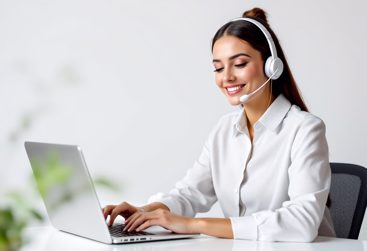 image of customer representative at a desk for a security company