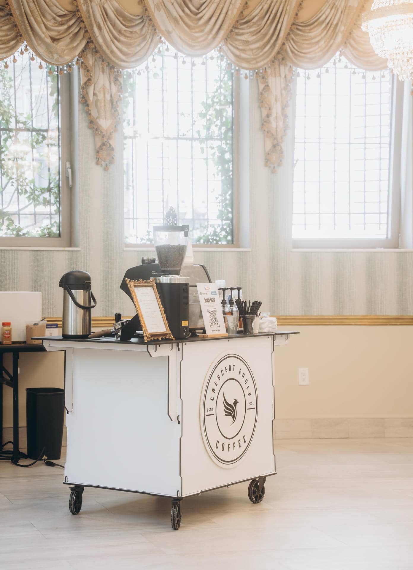Crescent Eagle Coffee cart catering specialty coffee at local event in Hartford, Connecticut.