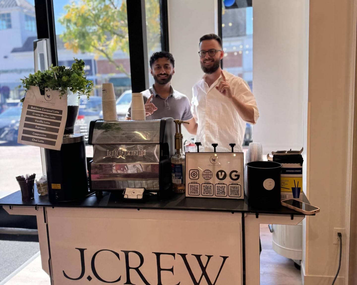 J.CREW Factory graphic on Crescent Eagle Coffee cart.