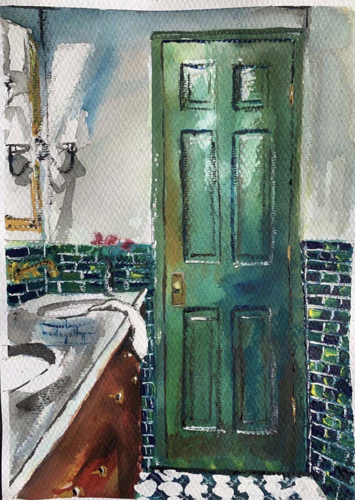 Baño — Acuarela sobre papel 100% algodón de 300 g