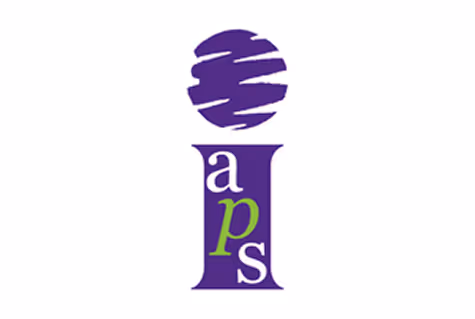 Logo with a purple lowercase 'i' topped by a purple circular scribble and letters 'a', 'p', 's' in white and green inside the 'i'.
