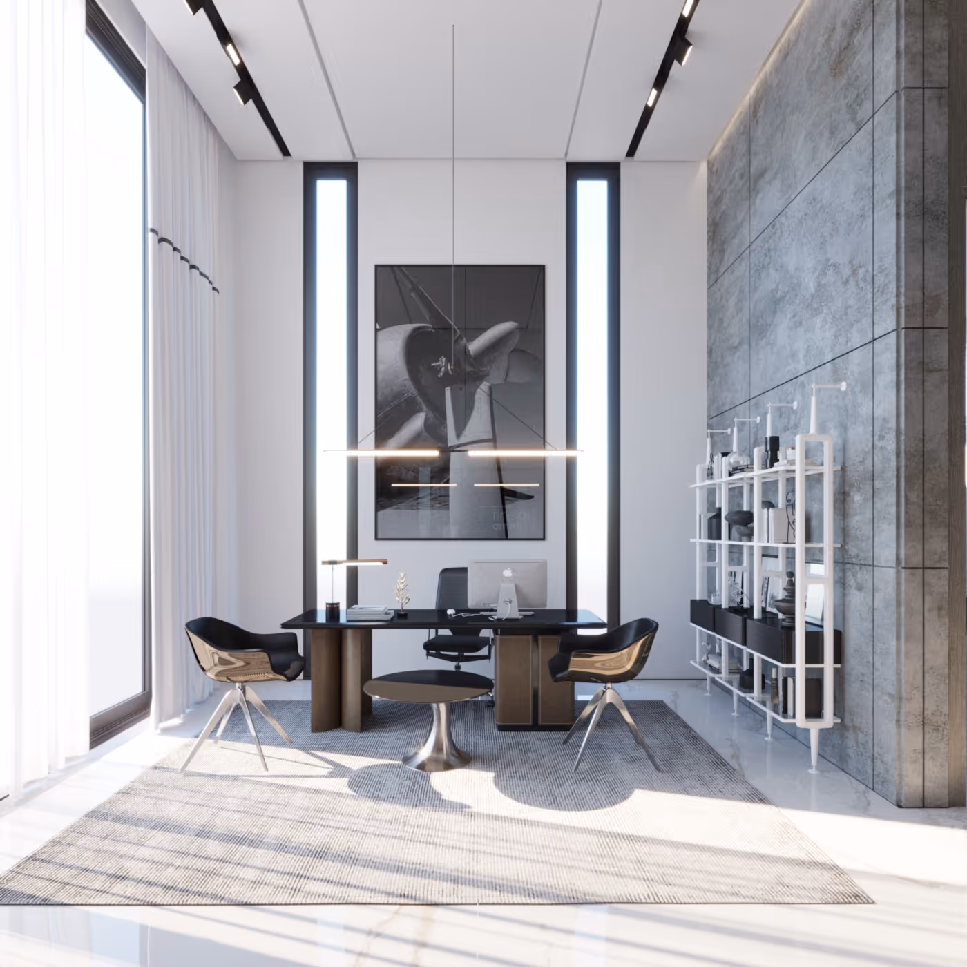Minimalist commercial office interior by Deuxign Studio, open plan workspace with natural light and warm neutral tones