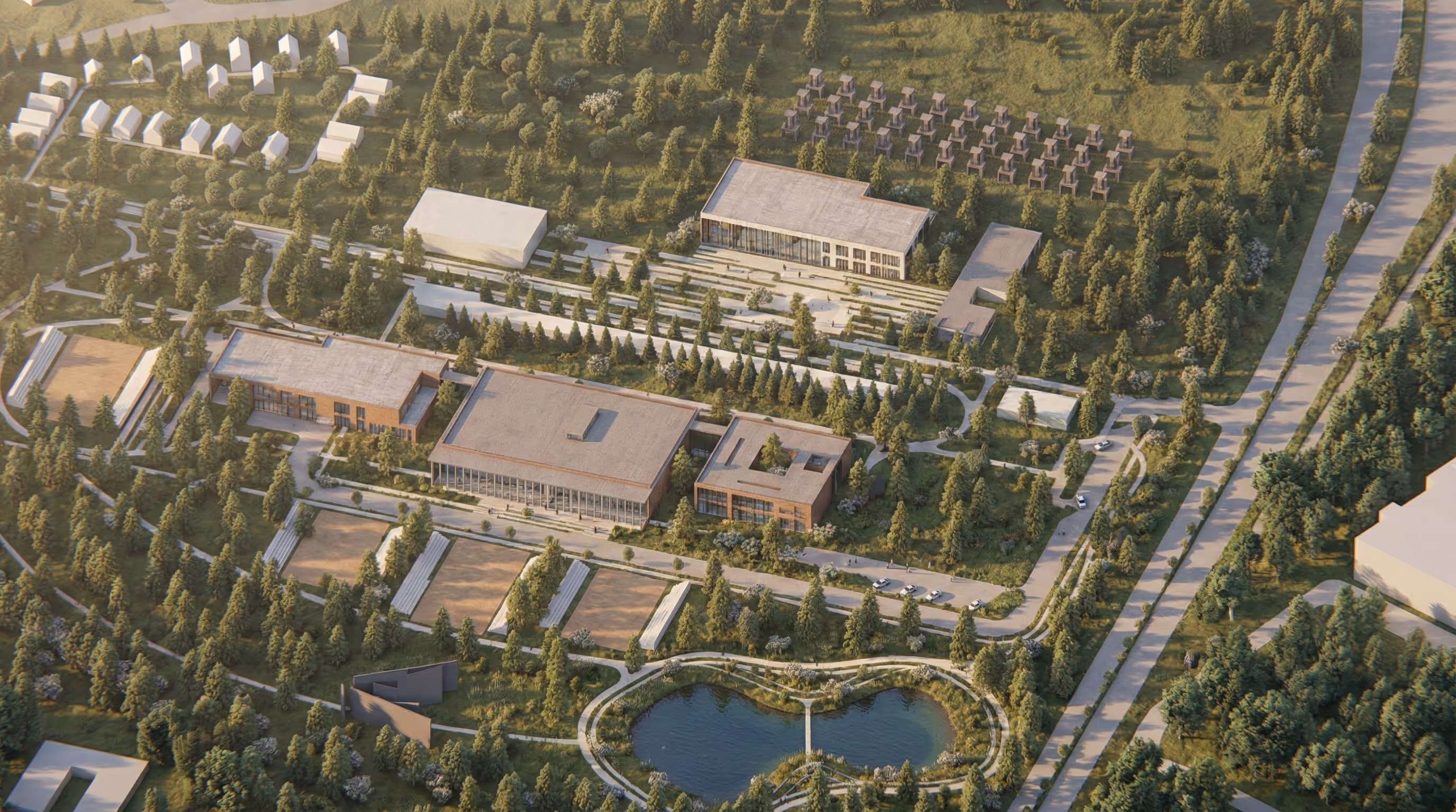 Bird's eye aerial view of ITU Sustainability R&D Center in Istanbul Florya district