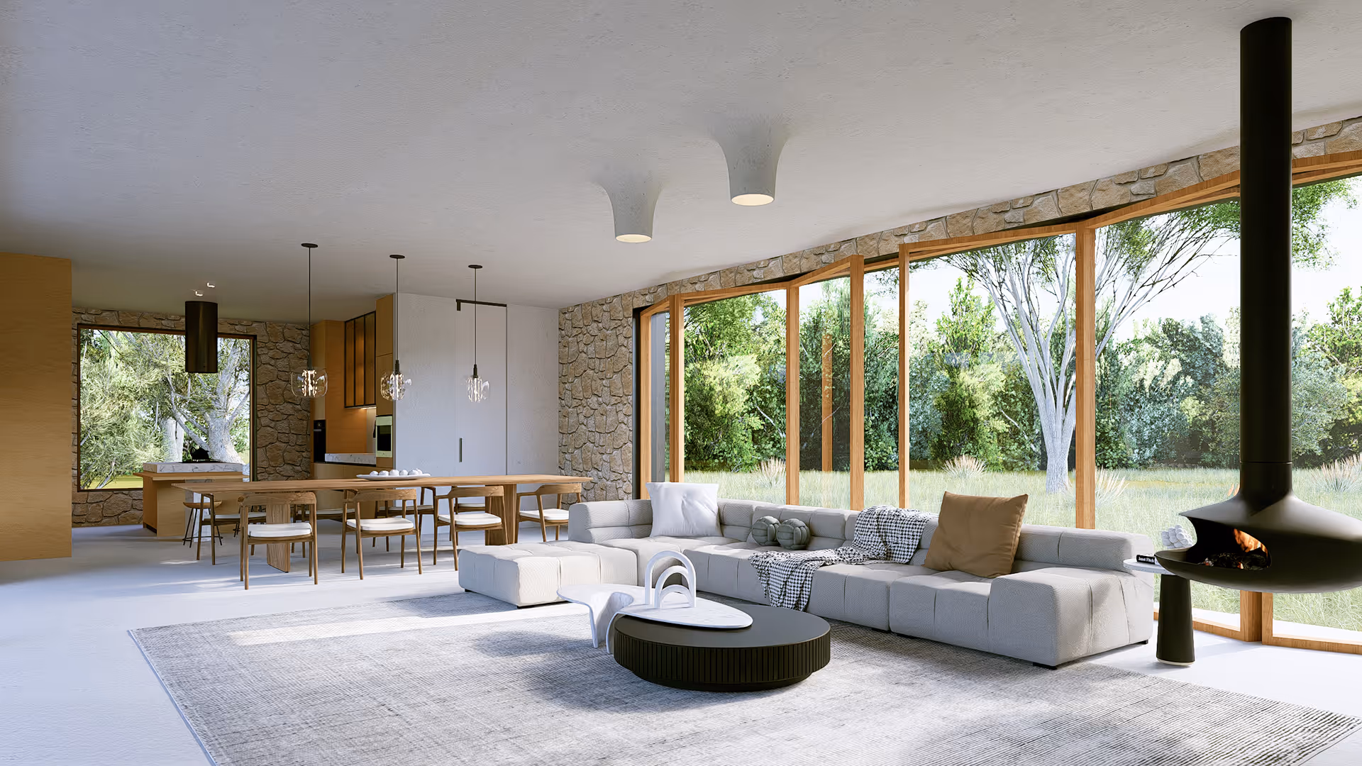 Villa Picasso I interior design living space with warm materials and natural light in Mougins France