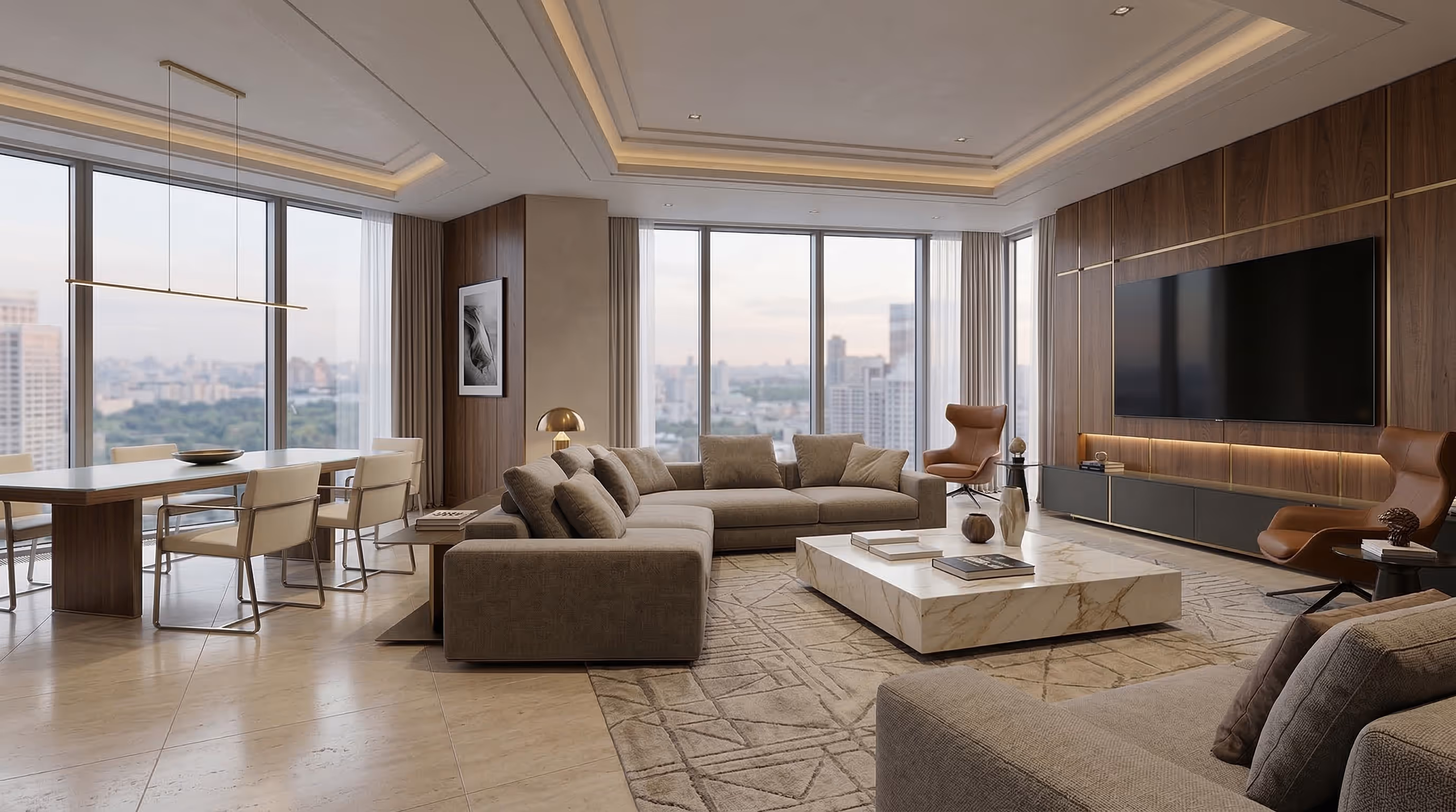 Moscow City Tower luxury residential unit interior showing refined living space design