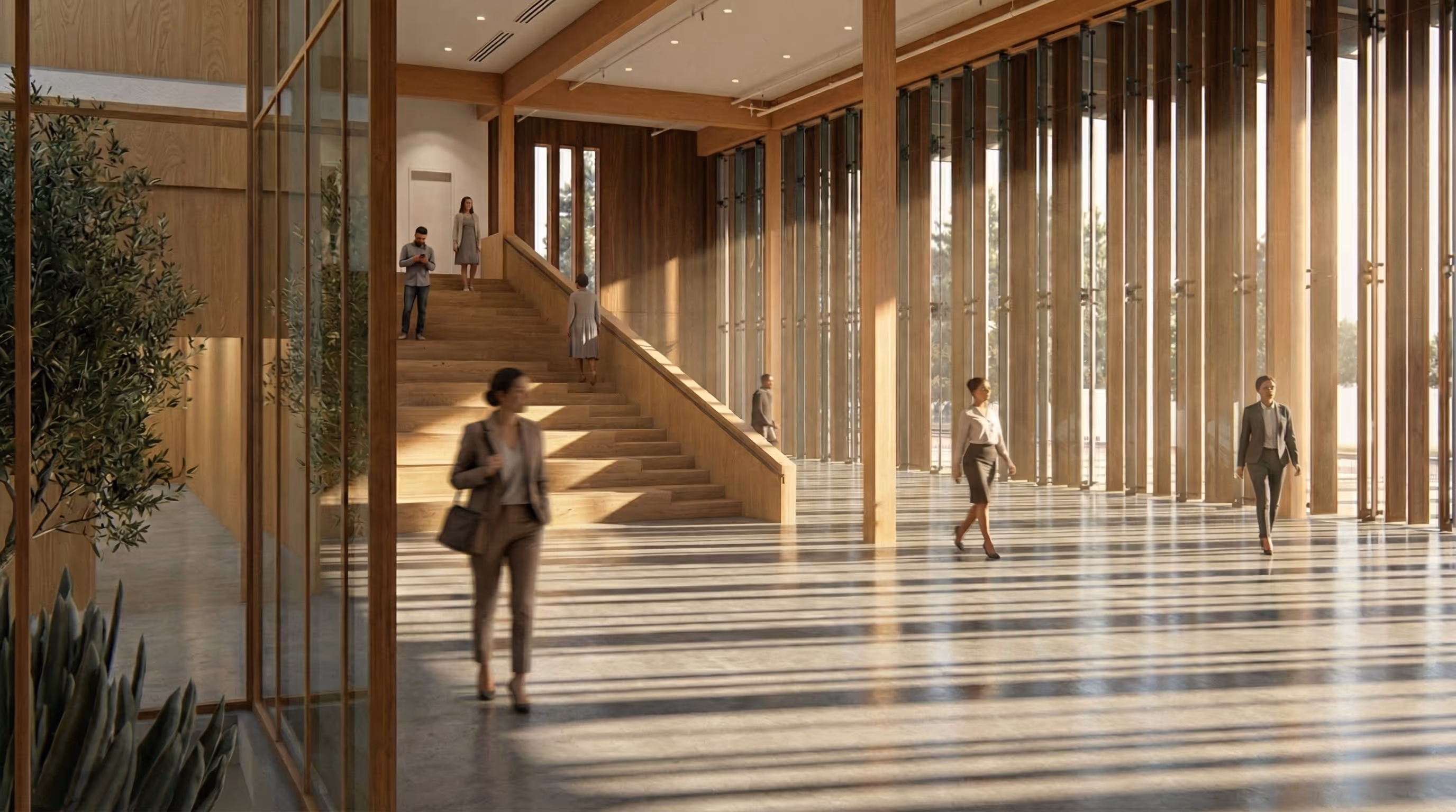 Interior render of ITU Sustainability R&D Center showing open collaborative research spaces