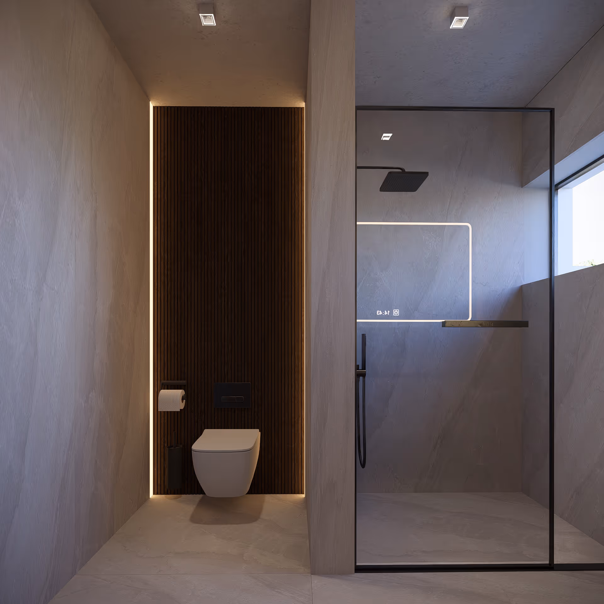 Villa Tulipe bathroom with marble finishes and freestanding bath overlooking pool terrace