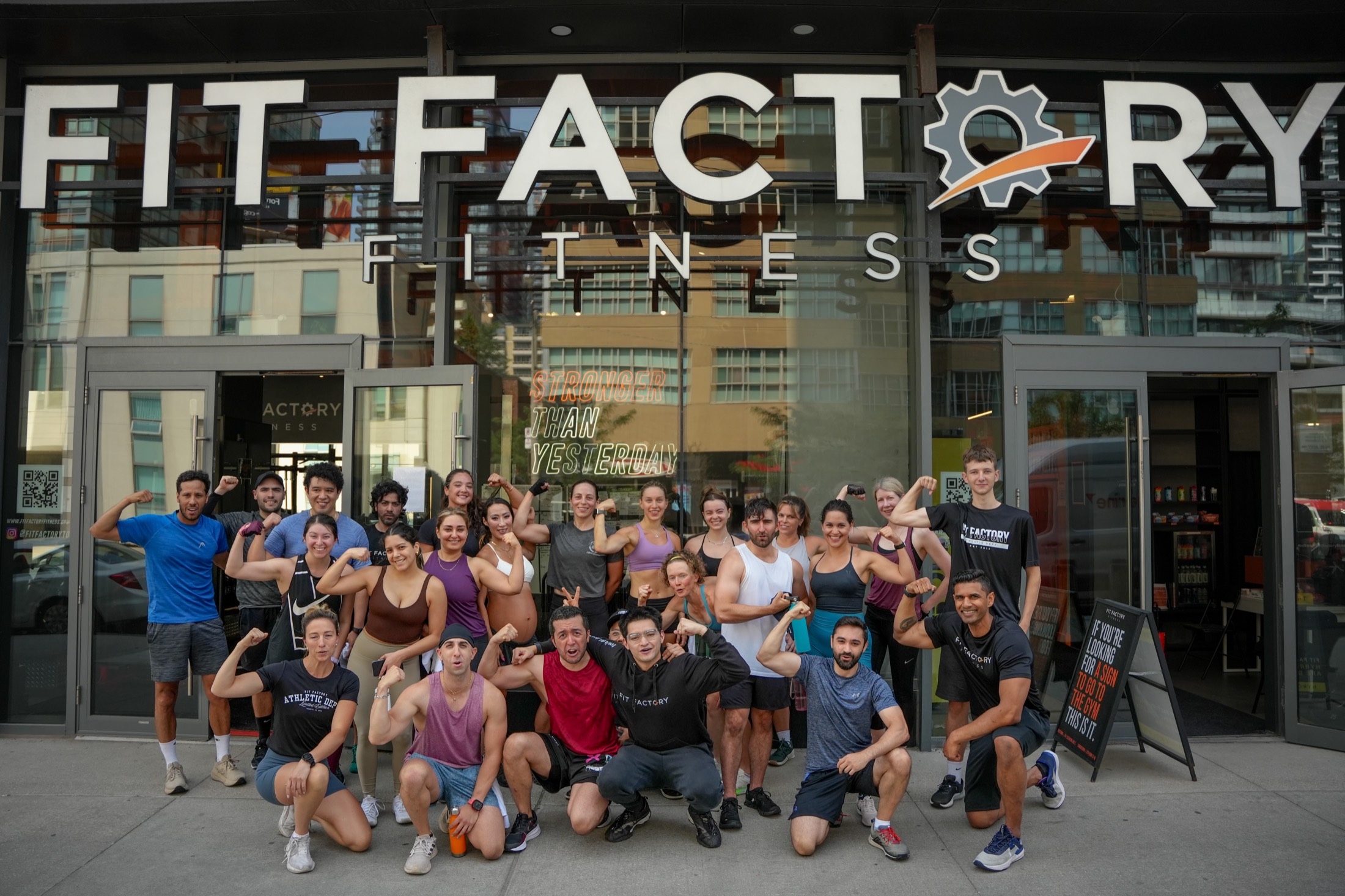 Fit Factory members gathered outside the Midtown studio on Eglinton Ave E