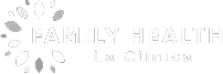 Logo with white petals forming a circle and text 'FAMILY HEALTH La Clinica'.