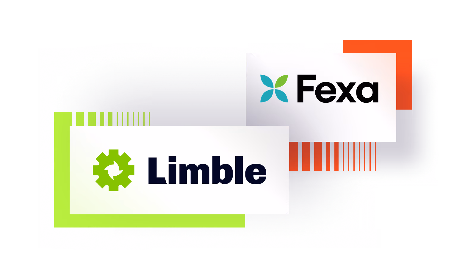 Logos of Limble with a green gear icon and Fexa with a blue and green leaf-like icon on overlapping rectangular backgrounds.