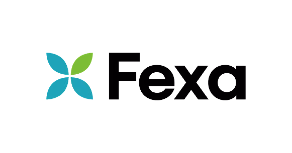 Fexa company logo with four leaf petals in blue and green next to the word Fexa.