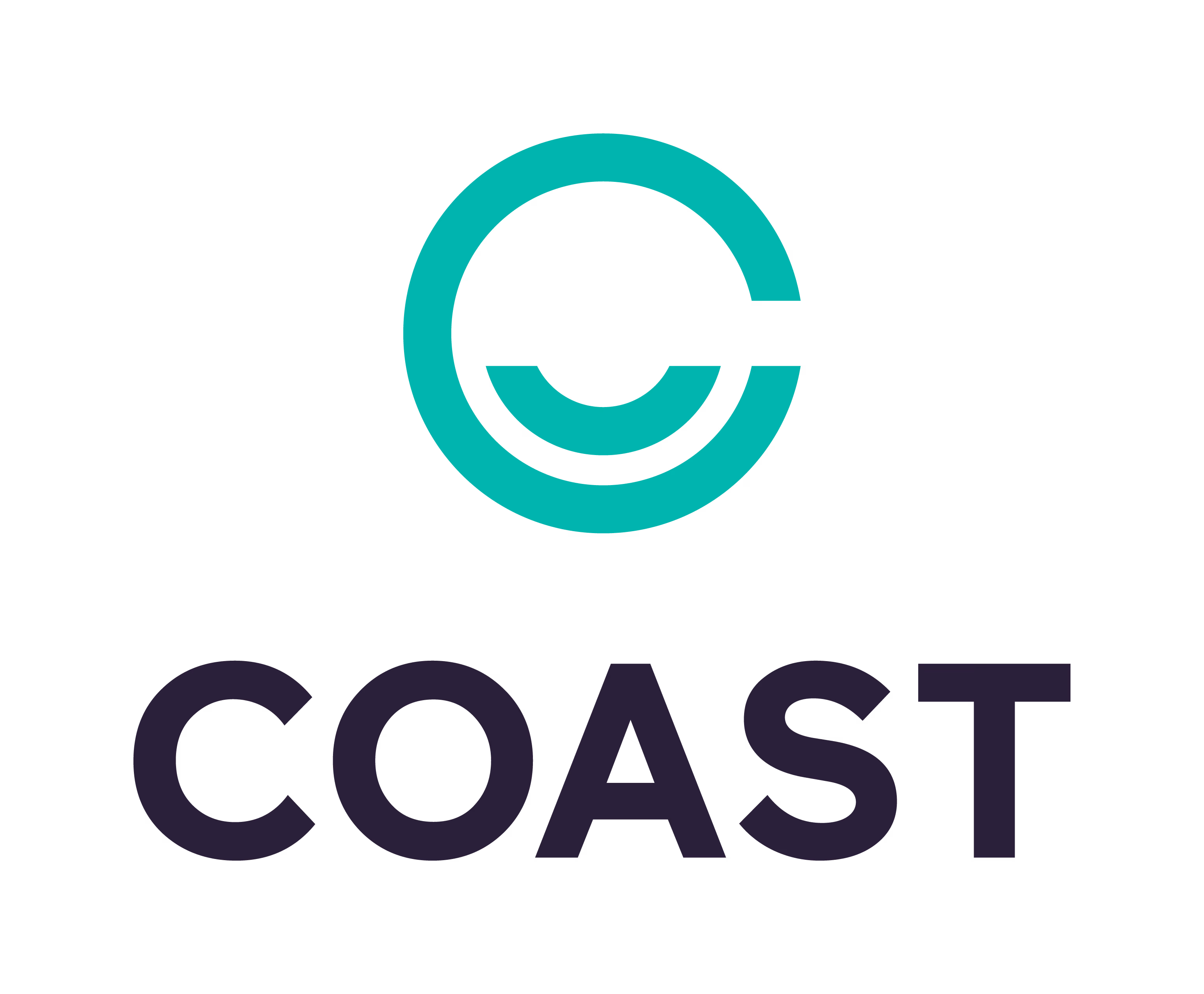 Stylized teal circular emblem above the word COAST in bold black letters.