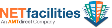 NET facilities logo with stylized buildings in blue, green, and orange and text saying 'NET facilities An AMT Direct Company'.