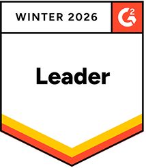 G2 Leader badge for Winter 2026 with red, orange, and yellow layered chevron design.