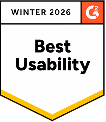 G2 badge for Best Usability awarded in Winter 2026 with a white and orange design.