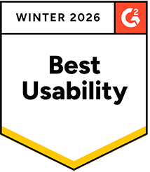 G2 badge for Best Usability awarded in Winter 2026 with a white and orange design.