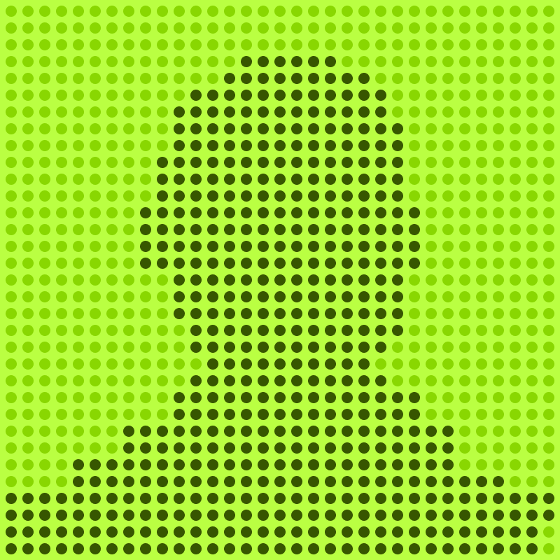 Silhouette of a person's head and shoulders formed by dark green dots on a bright green dotted background.