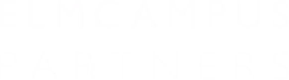 Elm Campus Partners text logo in white on transparent background.