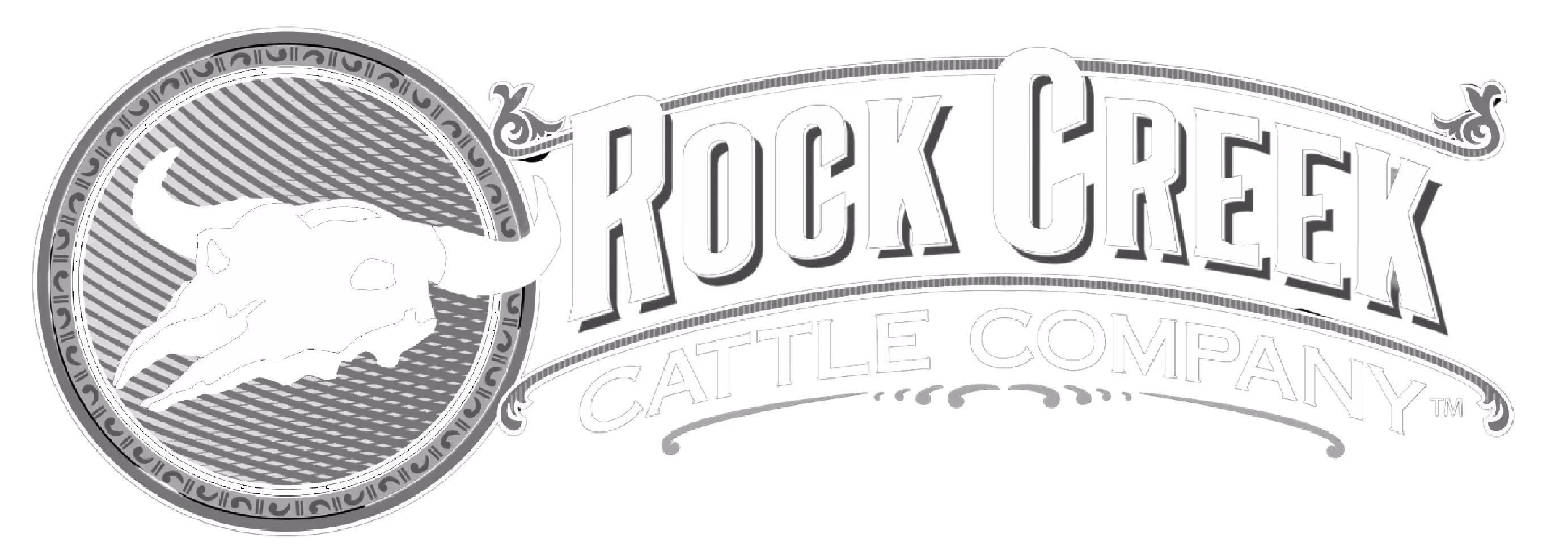 Rock Creek Cattle Company logo with a bull skull inside a decorated circular frame.
