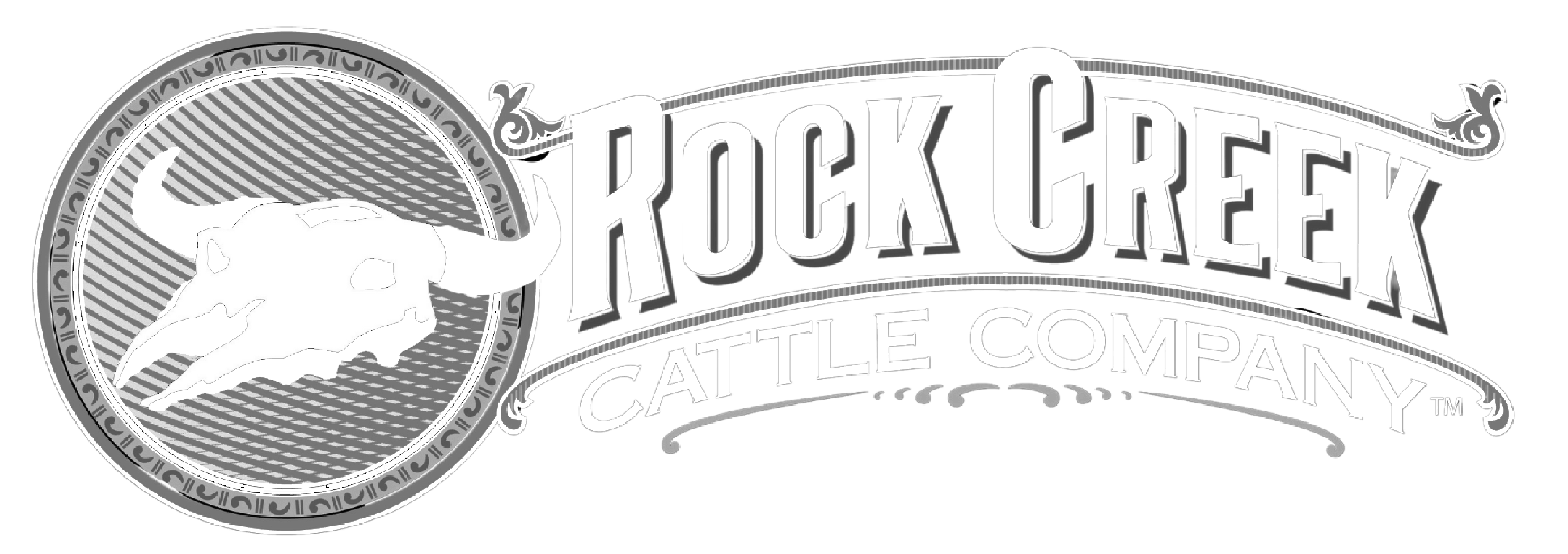Rock Creek Cattle Company logo with a bull skull inside a decorated circular frame.