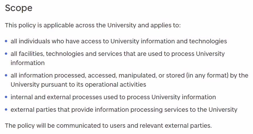 An example of an asset management policy Scope section.