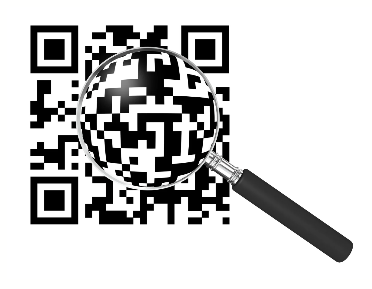 QR code under magnifying glass for interactive digital menu