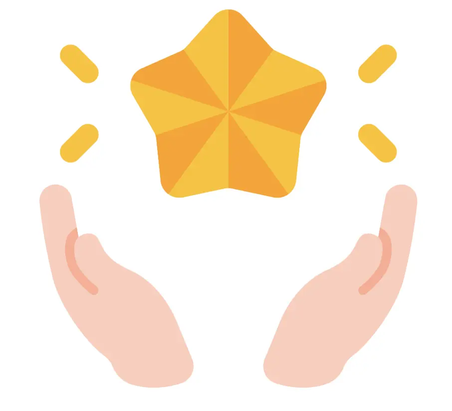 A golden star surrounded by hands, symbolizing the recognition of excellent customer service and loyalty