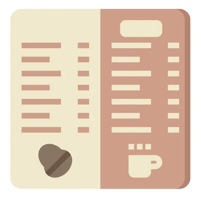 Flat design illustration of a modern two-page restaurant menu with drink and food listings