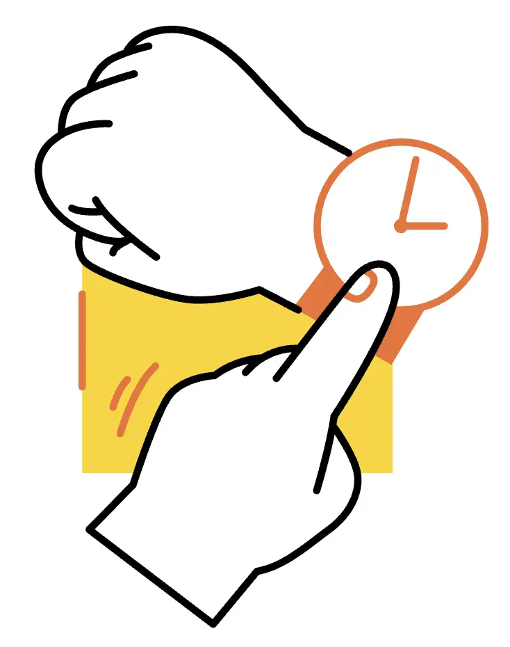 A hand pointing to a clock on a wrist, emphasizing the importance of timing and scheduling.