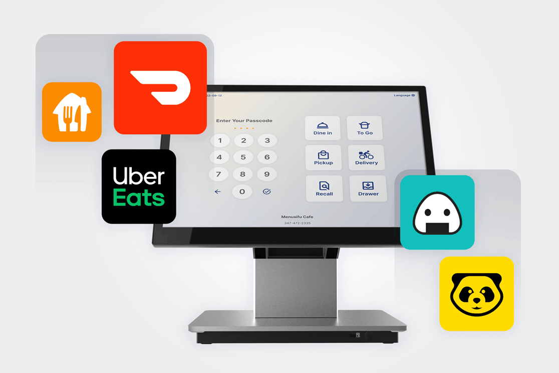 Menusifu POS with integrated delivery platforms like Uber Eats, DoorDash, and Grubhub for central order management.