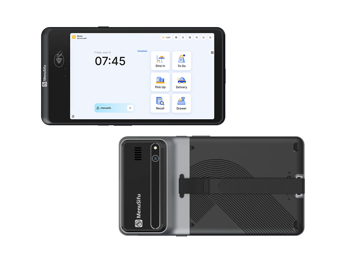 MenuSifu Pay Pad handheld POS system, front and back view