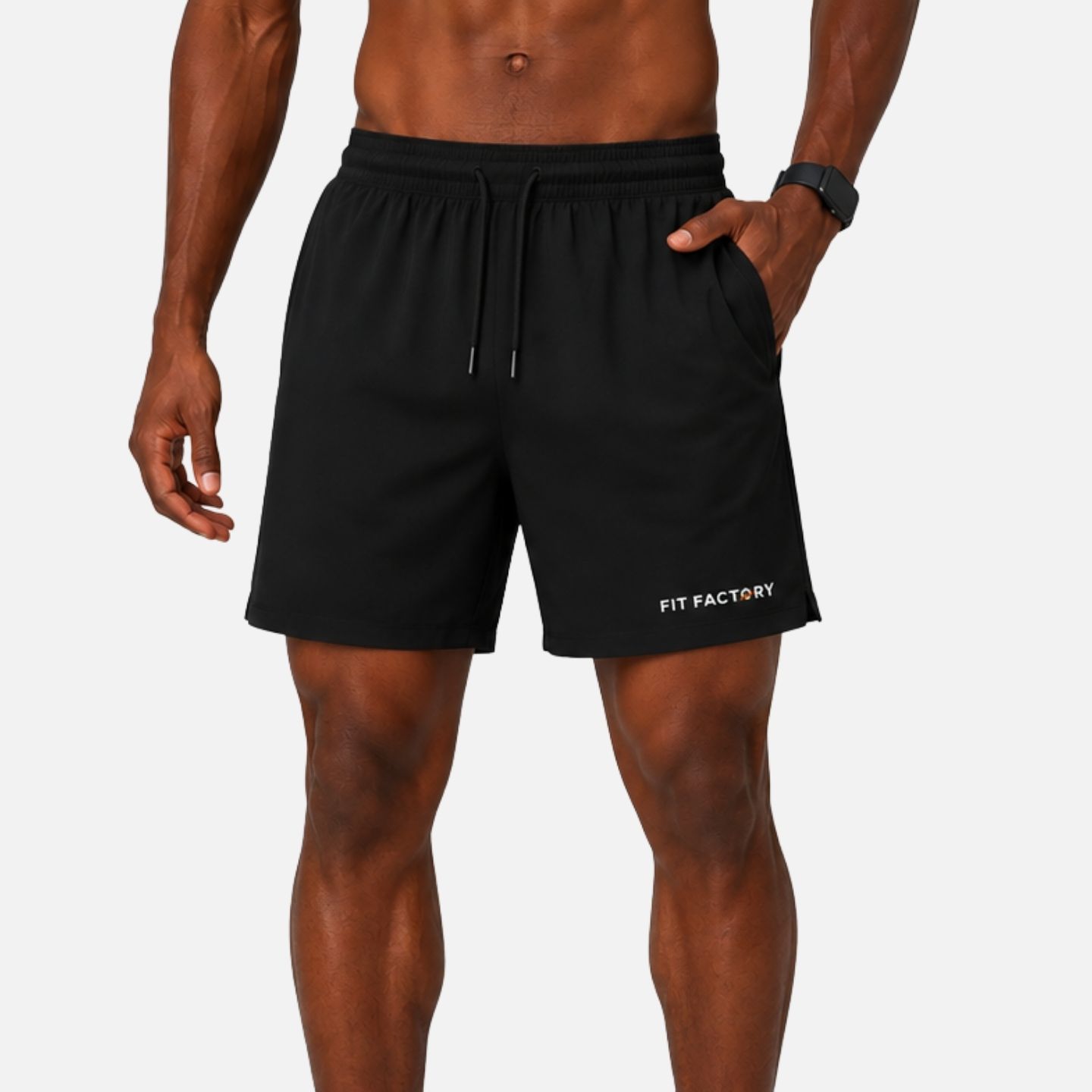 Fit Factory Men's Black Running Shorts, front view
