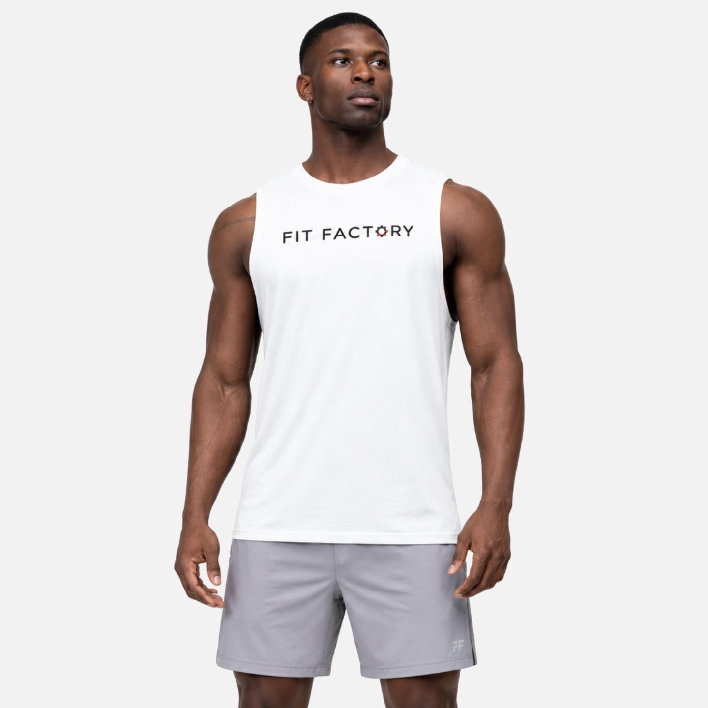 Fit Factory Men's White Tank Top, front view