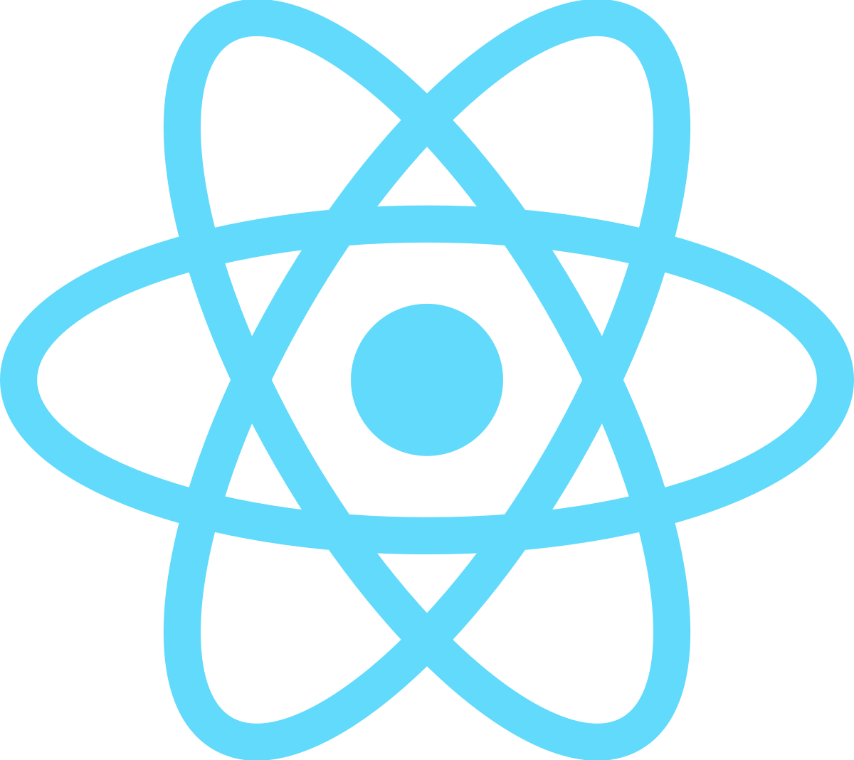 React-logo met een lichtblauw atoomachtig symbool, representatie van de React JavaScript-bibliotheek voor het bouwen van gebruikersinterfaces.