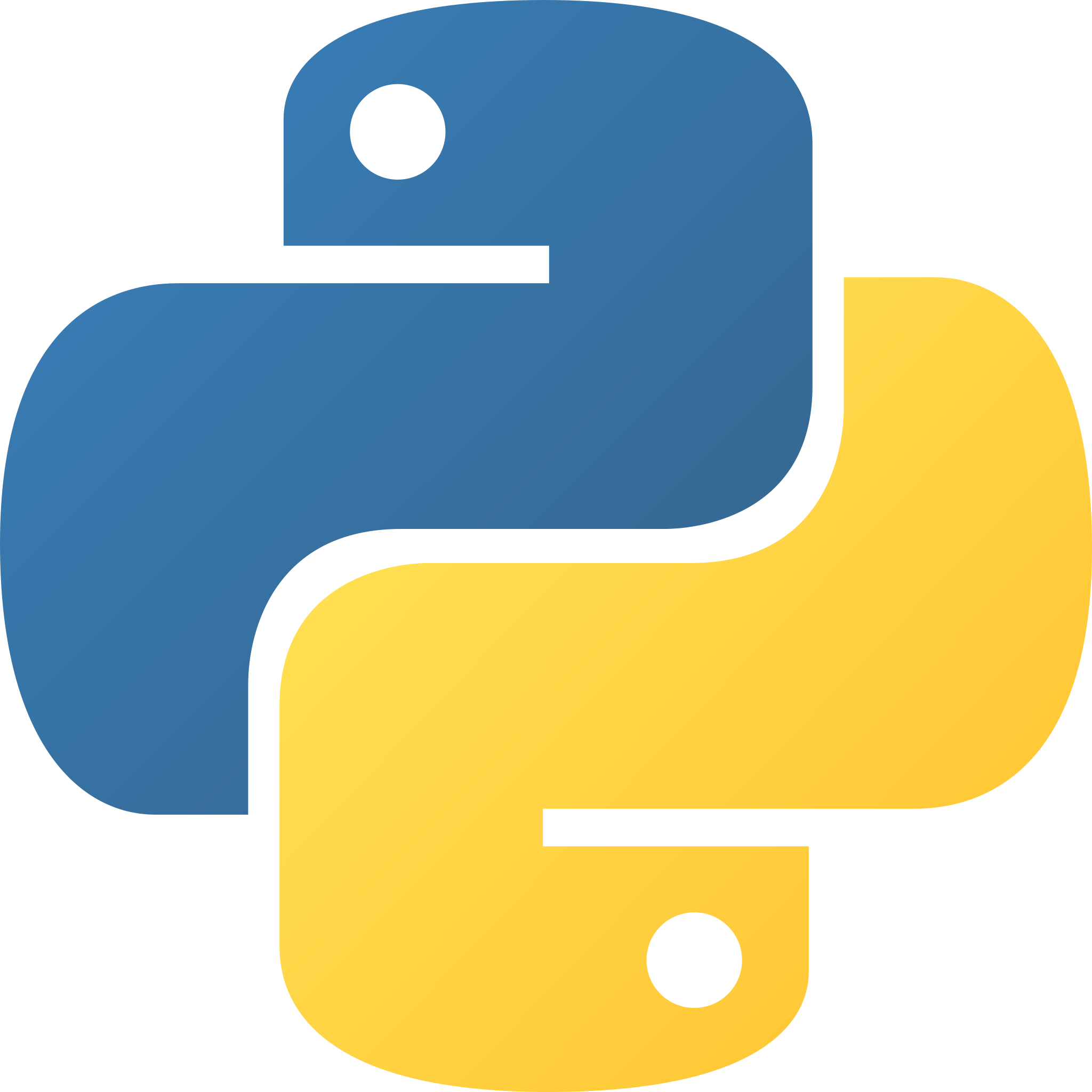 Python-logo met een gestileerde blauwe en gele slang, symbool voor de Python-programmeertaal.