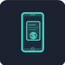Simple turquoise line icon of a smartphone displaying a mobile payment screen with a dollar symbol.