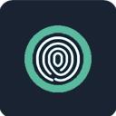 White fingerprint icon inside a teal circle on a dark blue background.