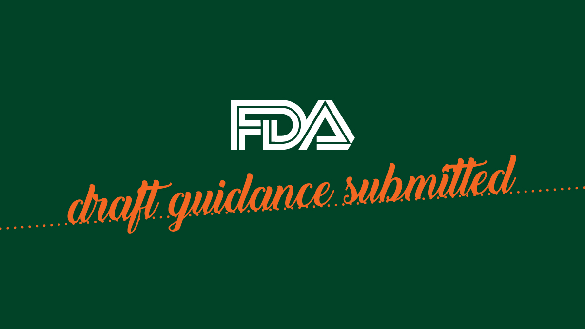This banner is in Dark Horse colors and says: FDA draft guidance submitted