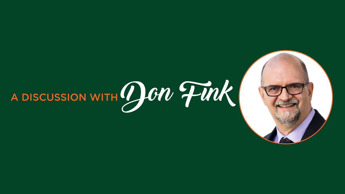 Dark green banner with Dan Fink headshot