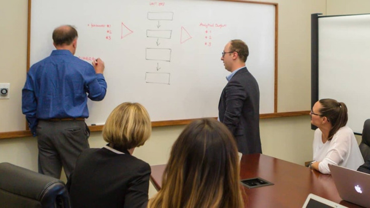 DHC team in front of whiteboard circa 2018